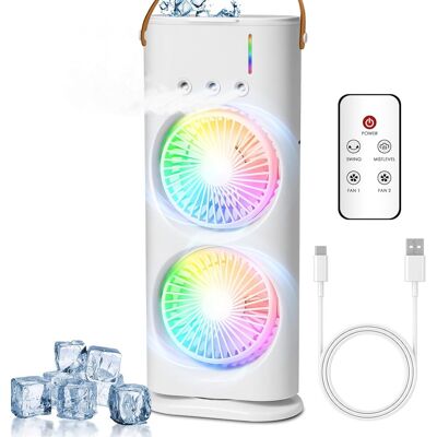 IOOMVOL Tragbare Klimaanlage, Usb-ventilator, Luftkühler, Luftbefeuchter, Doppelventilator, 600-ml-wassertank IOOMVOL Tragbare Klimaanlage, Usb-ventilator, Luftkühler, Luftbefeuchter, Doppelventilator, 600-ml-wassertank