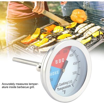 HEAT Grillthermometer Aus Edelstahl, 100–550 °f, Rundes Zifferblatt Für Deckel, Grill Und Backofen, Temperaturfühler HEAT Grillthermometer Aus Edelstahl, 100–550 °f, Rundes Zifferblatt Für Deckel, Grill Und Backofen, Temperaturfühler