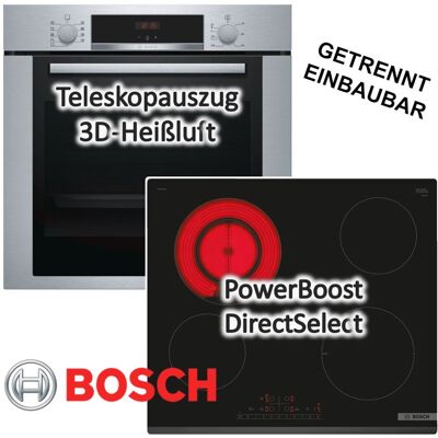 Herdset Bosch Einbaubackofen + Glaskeramikkochfeld Autark 60cm 1-fach Teleskopführung Herdset Bosch Einbaubackofen + Glaskeramikkochfeld Autark 60cm 1-fach Teleskopführung