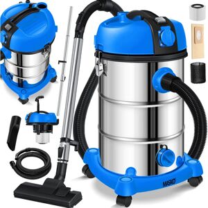 MASKO Industriestaubsauger Staubsauger Nass Trocken Sauger Edelstahl 2300W + Steckdose Blasfunktion Trocken-Saugen & Nass-Saugen Push&Clean Blau - Blau