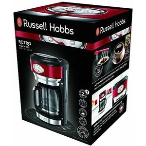 Russell Hobbs Kaffeemaschine Retro rot, bis 10 Tassen, 1,25l Glaskanne, Brüh- & Warmhalteanzeige im Retrodesign, Abschaltautomatik, Warmhalteplatte,