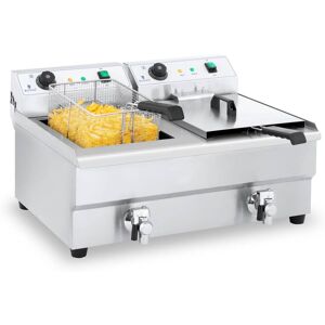 ROYAL CATERING Fritteuse Fritöse Edelstahl Gastro Profi Kaltzone Elektrische 2 x 16L Ablasshahn