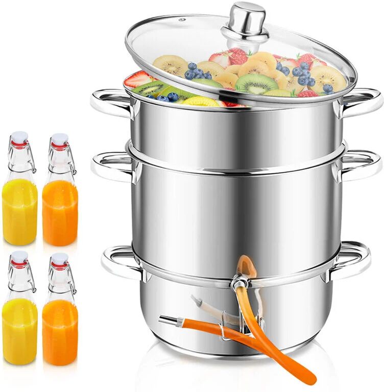 Dampfentsafter Induktion Entsafter Saftpresse Obst Fruchtentsafter Edelstahl 8 Liter ø 26cm - silber - Silber - Tolletour