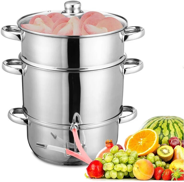 TolleTour Edelstahl Dampfentsafter 8 Liter mit Schlauch + Klemme Fruchtentsafter.Induktion Entsafter Saftpresse Obst - Silber