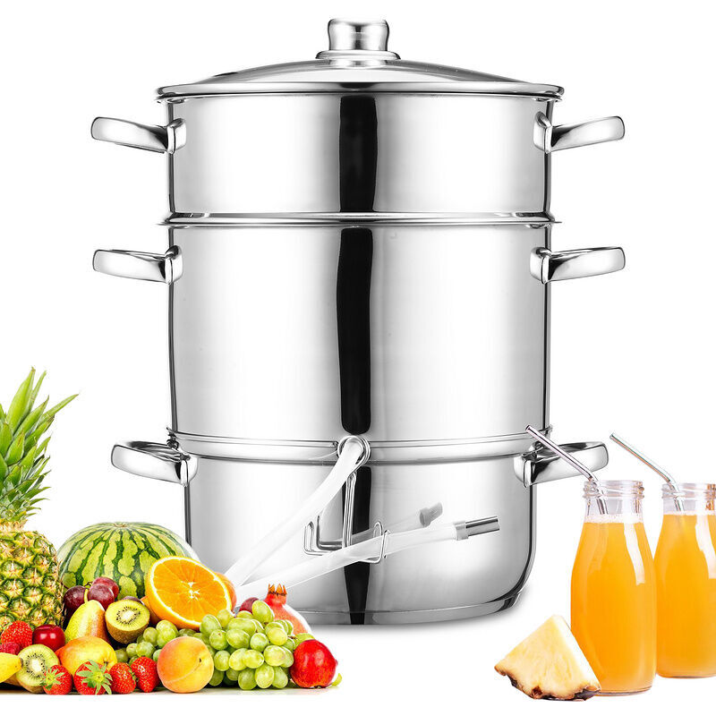 Vingo - Edelstahl Dampfentsafter 8 Liter mit Schlauch + Klemme Fruchtentsafter,Induktion Entsafter Saftpresse Obst - Silber