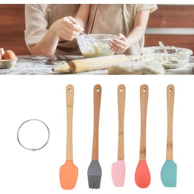 JUTE Set Aus Fünf Gebäckutensilien, Darunter Ein Kleiner, Mehrfarbiger Silikonschaber Und Ein Silikonpinsel, Hitzebeständiges Haushaltsgebäckwerkzeug. JUTE Set Aus Fünf Gebäckutensilien, Darunter Ein Kleiner, Mehrfarbiger Silikonschaber Und Ein Silikonpinsel, Hitzebeständiges Haushaltsgebäckwerkzeug.
