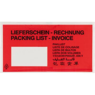 NO BRAND Dokumententasche 10-sprachig, Selbstklebend, 228x120mm, Bedruckt, Polyethylen - Schutz Für Versanddokumente, Hotmelt-kleber, 1000 Stück NO BRAND Dokumententasche 10-sprachig, Selbstklebend, 228x120mm, Bedruckt, Polyethylen - Schutz Für Versanddokumente, Hotmelt-kleber, 1000 Stück