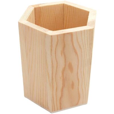 Trade Shop Traesio - Trade Shop - Sechseckiger Stifthalter Aus Holz Rf64888 Organiser H11.5cm Stifte Behälter - Trade Shop Traesio - Trade Shop - Sechseckiger Stifthalter Aus Holz Rf64888 Organiser H11.5cm Stifte Behälter -