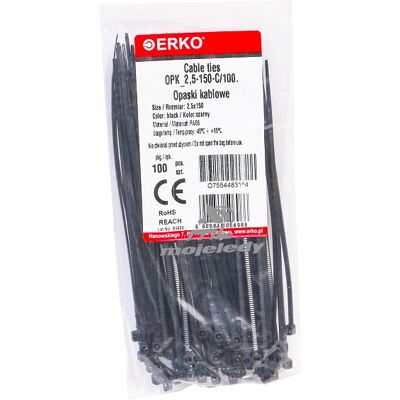 ERKO - 150x2.5 - Schwarz - 100pc - Kabelbinder ERKO - 150x2.5 - Schwarz - 100pc - Kabelbinder