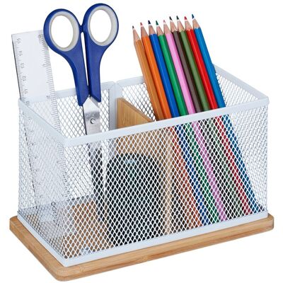 Relaxdays Stiftehalter, Bambus & Metallgeflecht, Hxbxt: 11 X 19 X 10 Cm, Stiftebecher Für Schreibtisch, Natur/weiß Relaxdays Stiftehalter, Bambus & Metallgeflecht, Hxbxt: 11 X 19 X 10 Cm, Stiftebecher Für Schreibtisch, Natur/weiß