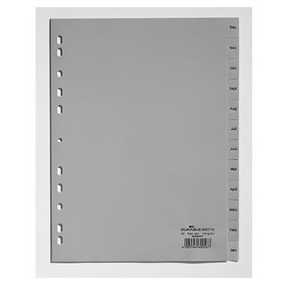 Durable - Monatsregister 21,5/23 X 29,7 Cm (b X H) Din A4 Dez.-jan. Polypropylen Grau 12 Registerblätter Durable - Monatsregister 21,5/23 X 29,7 Cm (b X H) Din A4 Dez.-jan. Polypropylen Grau 12 Registerblätter