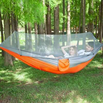 HEAT Tragbare Doppelhängematte Mit Moskitonetz Für Camping, Wandern Und Reisen, Grau-orangefarbenes Hängebett, Outdoor-hängematte Mit Integriertem Moskitonetz HEAT Tragbare Doppelhängematte Mit Moskitonetz Für Camping, Wandern Und Reisen, Grau-orangefarbenes Hängebett, Outdoor-hängematte Mit Integriertem Moskitonetz