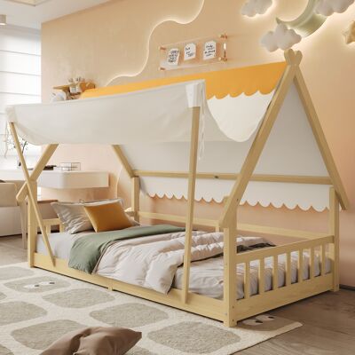 SANS MARQUE Holzbetten – 208,5x113x150 Cm – 25.3 Kg – Aus Massivholz – Exquisites Holzhausdesign – Abnehmbares Zelt – Sicherheitsgeländer An Den Bettseiten SANS MARQUE Holzbetten – 208,5x113x150 Cm – 25.3 Kg – Aus Massivholz – Exquisites Holzhausdesign – Abnehmbares Zelt – Sicherheitsgeländer An Den Bettseiten