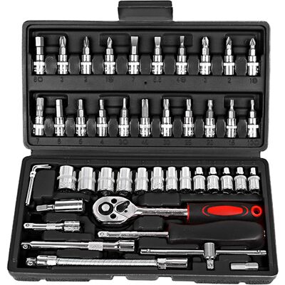 OEM 46-teiliger Ratschen- Und Steckschlüsselsatz, 1/4"-antriebsschraubendreher, Reparaturset Mit Aufbewahrungskoffer OEM 46-teiliger Ratschen- Und Steckschlüsselsatz, 1/4"-antriebsschraubendreher, Reparaturset Mit Aufbewahrungskoffer