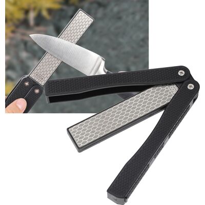 JUTE Neuer Tragbarer Schleifstein Für Outdoor-messer, Schwarz, Doppelseitig, Fächerförmig Mit Diamantspitze JUTE Neuer Tragbarer Schleifstein Für Outdoor-messer, Schwarz, Doppelseitig, Fächerförmig Mit Diamantspitze