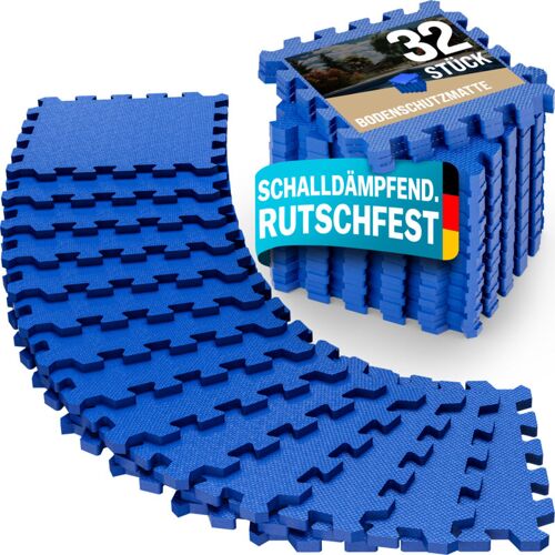 MONZANA® 32x Bodenschutzmatte für Pool & Fitness 45x45cm Rutschfest Fitnessgerät Wärmeisolierend EVA-Schaumstoff Erweiterbar Unterlage Blau
