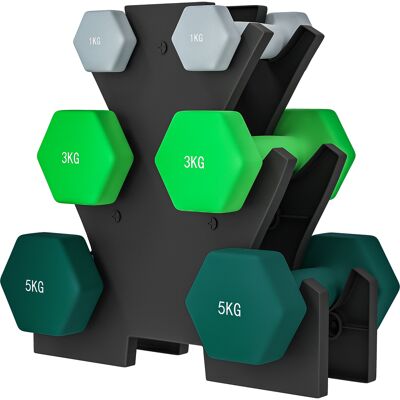OEM Hantelset Mit Aufbewahrungsgestell, Set Mit 6 Hanteln Für Fitness-training, 2 X 1kg, 2 X 3kg, 2 X 5kg OEM Hantelset Mit Aufbewahrungsgestell, Set Mit 6 Hanteln Für Fitness-training, 2 X 1kg, 2 X 3kg, 2 X 5kg