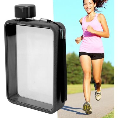 JUTE Flache A5-wasserflasche, Quadratische Schwarze Kunststoff-wasserflasche, Ideal Für Sport Und Fitness. JUTE Flache A5-wasserflasche, Quadratische Schwarze Kunststoff-wasserflasche, Ideal Für Sport Und Fitness.