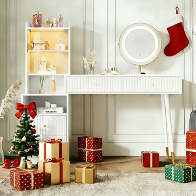 SANS MARQUE Schminktisch-set – 100x40x125 Cm – 43.1 Kg – Aus Spanplatte – Zeitgemäßer Stil – Dreifarbige Led-beleuchtung – Viel Stauraum – Robust Und Stabil SANS MARQUE Schminktisch-set – 100x40x125 Cm – 43.1 Kg – Aus Spanplatte – Zeitgemäßer Stil – Dreifarbige Led-beleuchtung – Viel Stauraum – Robust Und Stabil