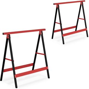 Relaxdays Arbeitsbock 2er Set, klappbar, 100 kg, HBT 74x78x40cm, Allzweckbock Werkstatt, Tapezieren, Malern, rot/schwarz