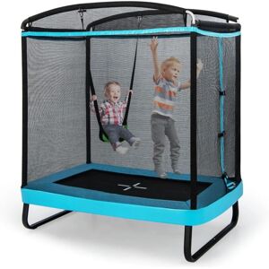 COSTWAY 2 in 1 Kindertrampolin mit Schaukel, Gartentrampolin rechteckig mit Sicherheitsnetz & Randabdeckung, Indoor-/Outdoortrampolin für Kinder bis 100kg