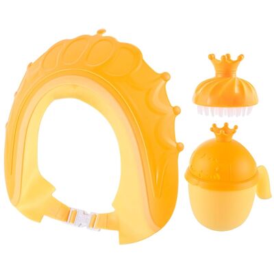 Relaxdays Haarwaschbecher Set, 3tlg, Krone, Mit Duschhaube & Bürste, Shampooschutz Tränenfrei, Ausspülhilfe, Gelb-orange Relaxdays Haarwaschbecher Set, 3tlg, Krone, Mit Duschhaube & Bürste, Shampooschutz Tränenfrei, Ausspülhilfe, Gelb-orange