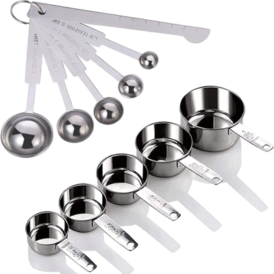 OEM Hoexiuo 5 Cucharas Medidoras Y Tazas Medidoras, 430 Acero Inoxidable, Plata, Adecuado Para Hornear, Ingredientes Secos Y Líquidos OEM Hoexiuo 5 Cucharas Medidoras Y Tazas Medidoras, 430 Acero Inoxidable, Plata, Adecuado Para Hornear, Ingredientes Secos Y Líquidos