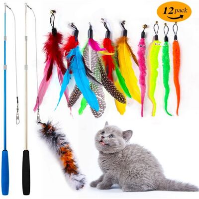 OEM Katzenfedern-spielset 12-teilig Interaktives Spielzeug Mit 2 Dehnbaren Stäben Und 10 Austauschbaren Federn Mit Glöckchen Macht Katzen Zum Spielen OEM Katzenfedern-spielset 12-teilig Interaktives Spielzeug Mit 2 Dehnbaren Stäben Und 10 Austauschbaren Federn Mit Glöckchen Macht Katzen Zum Spielen