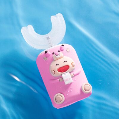 JUTE Baby Smart Kinder-vibrationszahnbürste In U-form, Cartoon-design, Vollautomatisch, Rosa JUTE Baby Smart Kinder-vibrationszahnbürste In U-form, Cartoon-design, Vollautomatisch, Rosa
