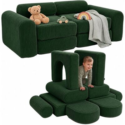 Relaxdays Kinder-spielsofa, Modular, 10-tlg., Weiche Bausteine, Kindercouch, Cord, Hbt: 32x108x50 Cm, Spielcouch, Grün Relaxdays Kinder-spielsofa, Modular, 10-tlg., Weiche Bausteine, Kindercouch, Cord, Hbt: 32x108x50 Cm, Spielcouch, Grün