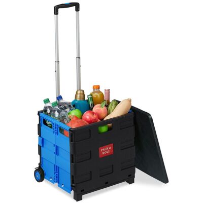 Relaxdays Einkaufstrolley Klappbar, Bis 35 Kg, 50 L Kiste, Mit Teleskopgriff, 2 Rollen, Transport Trolley, Blau/schwarz Relaxdays Einkaufstrolley Klappbar, Bis 35 Kg, 50 L Kiste, Mit Teleskopgriff, 2 Rollen, Transport Trolley, Blau/schwarz