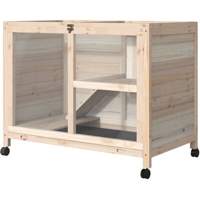OEM Kleintierstall Mit 2 Ebenen 4 Rollen Versiegeltes Tannenholz Natur OEM Kleintierstall Mit 2 Ebenen 4 Rollen Versiegeltes Tannenholz Natur