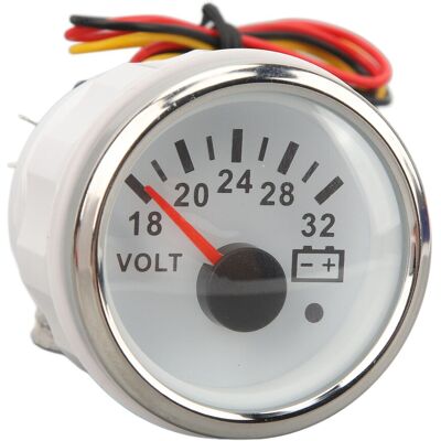 HEAT 52-mm-voltmeter 18–32 V, Weißes Zifferblatt, Silberne Lünette, Universelles Spannungsmessgerät Mit Elektrischem Zeiger Für Boote, Wohnmobile, Dc 9–32 V HEAT 52-mm-voltmeter 18–32 V, Weißes Zifferblatt, Silberne Lünette, Universelles Spannungsmessgerät Mit Elektrischem Zeiger Für Boote, Wohnmobile, Dc 9–32 V