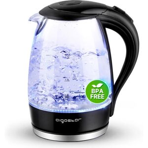 AIGOSTAR Wasserkocher Glas 1,7 Liter, 2200 Watt, LED-Beleuchtung, 100% bpa Frei, Verdicktes Borosilikatglas Wasserkocher mit Kalkfilter, 360° Edelstahl