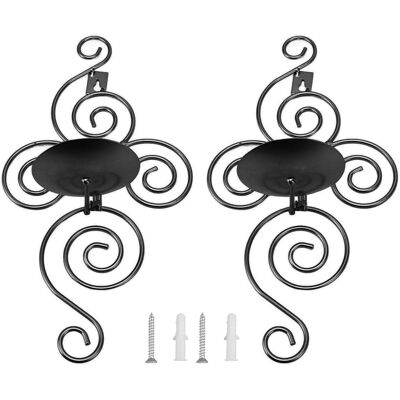 OEM Set Aus 2 Klappbaren Wandkerzenhaltern Im Europäischen Stil Aus Schmiedeeisen Mit Geschwungenem Muster, Schwarze Innendekoration OEM Set Aus 2 Klappbaren Wandkerzenhaltern Im Europäischen Stil Aus Schmiedeeisen Mit Geschwungenem Muster, Schwarze Innendekoration