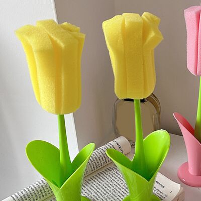 JUTE Tulpenförmige Haushaltsbürste, Tassenreinigungswerkzeug, Abnehmbarer Schwamm, Bürste Mit Langem Griff, Kreative Gelbe Tulpenförmige Tassenbürste. JUTE Tulpenförmige Haushaltsbürste, Tassenreinigungswerkzeug, Abnehmbarer Schwamm, Bürste Mit Langem Griff, Kreative Gelbe Tulpenförmige Tassenbürste.