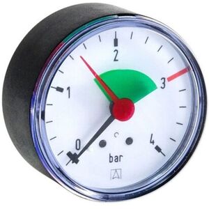 AFRISO Manometer HZ 50 - Anschluss axial/exzentrisch 1/4'' AG selbstdichtend, Anzeige 0-4 bar, rote Markierung bei 3,0 bar AFRISO Manometer HZ 50 - Anschluss axial/exzentrisch 1/4'' AG selbstdichtend, Anzeige 0-4 bar, rote Markierung bei 3,0 bar