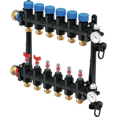 Uponor - Vario-Männlicher Verteiler mit Durchflussmesser - 6x3/4" Uponor - Vario-Männlicher Verteiler mit Durchflussmesser - 6x3/4"