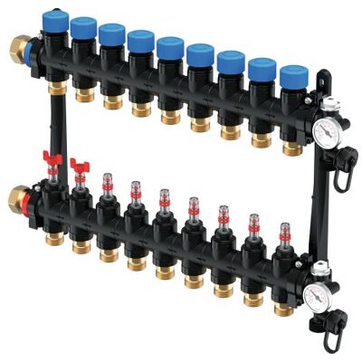 Uponor - Vario Durchflussmesser Sammler - 9x3/4' - Heizsystem Zubehör Uponor - Vario Durchflussmesser Sammler - 9x3/4' - Heizsystem Zubehör