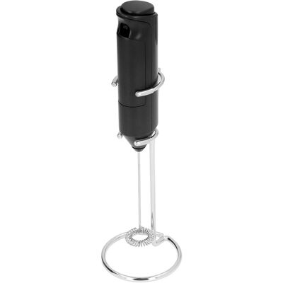 HEAT Tragbarer Elektrischer Milchaufschäumer Aus Mattem Edelstahl, Leiser Mini-getränkemixer Mit Schwarzem Metallsockel Und Ständer. HEAT Tragbarer Elektrischer Milchaufschäumer Aus Mattem Edelstahl, Leiser Mini-getränkemixer Mit Schwarzem Metallsockel Und Ständer.