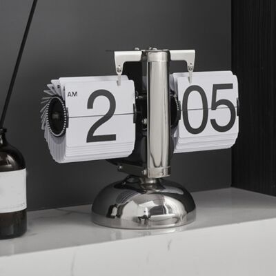 JUTE Automatische Umblätteruhr Im Europäischen Stil, Minimalistische Retro-wohnzimmeruhr, Kleine Mechanische Pendeluhr, Weiß Mit Einem Einzelnen Fuß. JUTE Automatische Umblätteruhr Im Europäischen Stil, Minimalistische Retro-wohnzimmeruhr, Kleine Mechanische Pendeluhr, Weiß Mit Einem Einzelnen Fuß.