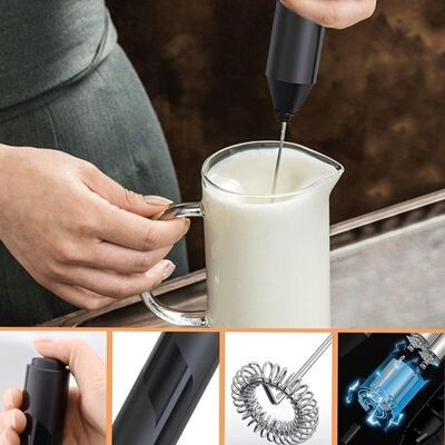 OEM Elektrischer Milchaufschäumer – Milchbesen – Schwarz – Edelstahl – Kabellos – Für Cappuccino, Schlagsahne Und Salatdressings OEM Elektrischer Milchaufschäumer – Milchbesen – Schwarz – Edelstahl – Kabellos – Für Cappuccino, Schlagsahne Und Salatdressings