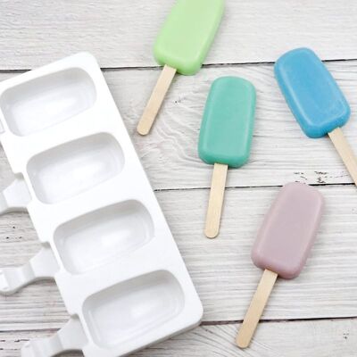 OEM Eisform Am Stiel – Ovales Silikon – 21,5 X 12,5 X 2 Cm – Für Kühlschrank Und Gefrierschrank – 2-teiliges Set Mit 20 Holzstielen OEM Eisform Am Stiel – Ovales Silikon – 21,5 X 12,5 X 2 Cm – Für Kühlschrank Und Gefrierschrank – 2-teiliges Set Mit 20 Holzstielen
