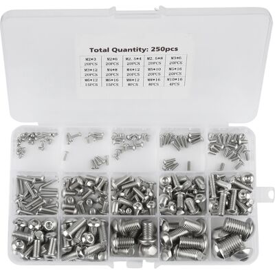 HEAT 250-teiliges Set Mit Maschinenschrauben M2/ M2,5/ M3 /m4/ M5/ M6/ M8/ M10 Für Laptop/tastatur/telefon/pc (innensechskantschrauben) HEAT 250-teiliges Set Mit Maschinenschrauben M2/ M2,5/ M3 /m4/ M5/ M6/ M8/ M10 Für Laptop/tastatur/telefon/pc (innensechskantschrauben)