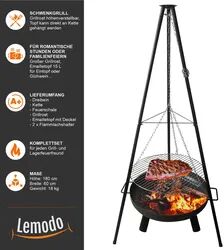 Westerholt Schwenkgrill mit Feuerschale, Dreibein Holzkohlegrill mit höhenverstellbarem 52 cm Grillrost