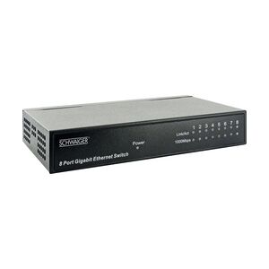 Schwaiger 8-Port Netzwerkswitch NWSW8 011 schwarz, Metallgehäuse, bis zu 1000 Mbit/s