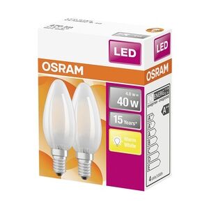 Osram LED Leuchtmittel Clas B40 E14 4W 2er Pack warmweiß, weiß matt