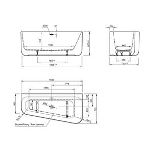 Ottofond Badewanne Pino links mit 3-Loch-Wannenrandarmatur S3000