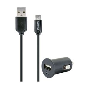 Schwaiger Ladeset Micro USB 1 m,12V, 2,4 A, KFZ-Ladeadapter, schwarz