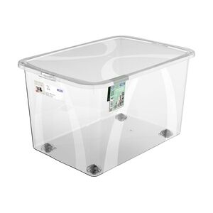 Rotho Aufbewahrungsbox Lona mit Rollen und Deckel 50 L transparent